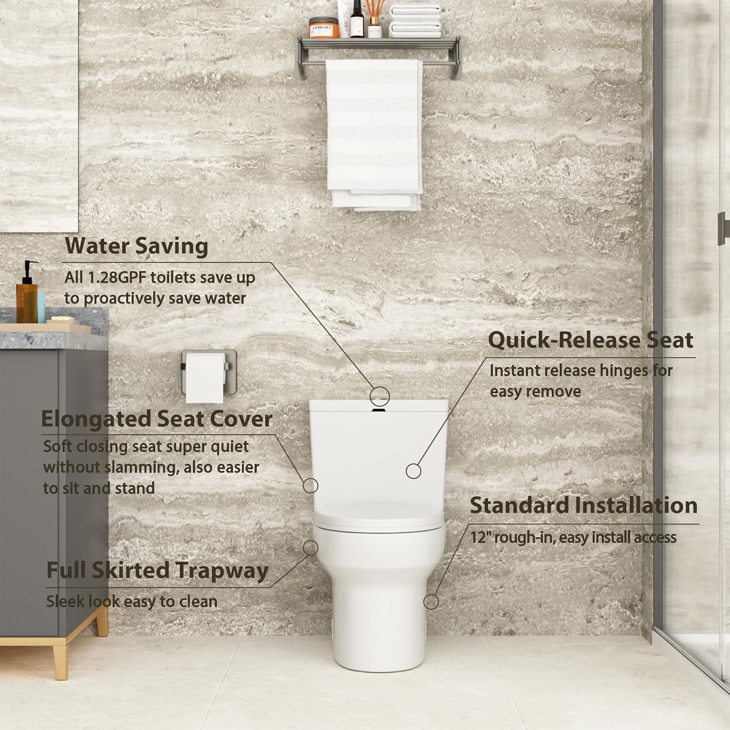 Lordear White Ceramic Floor Mounted Push Button One Piece Elongated Bidet Toilet with Comfort Soft Seat  from Lordear