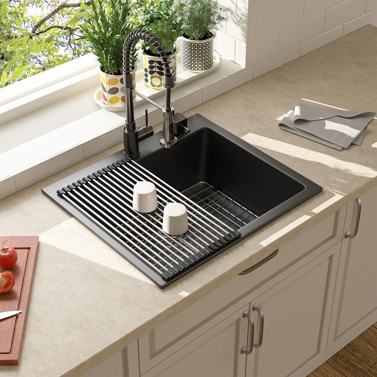 Lordear 25" x 22" Quartz Black Drop In Single Bowl Kitchen Sink  from Lordear