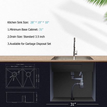 Lordear 28" Stainless Steel Double Bowl Undermount Low Divide Kitchen Sink  from Lordear