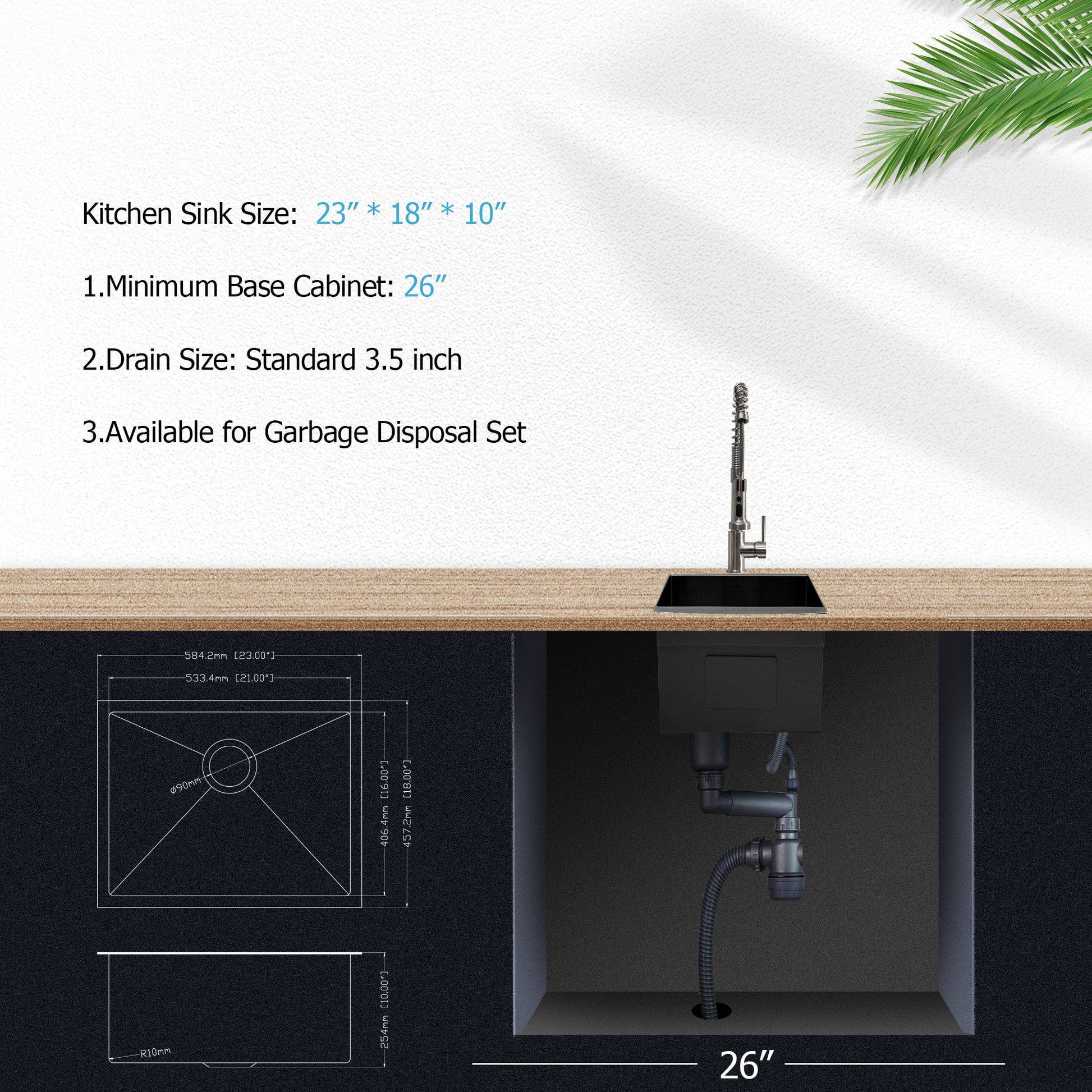 Lordear 23" x 18" Stainless Steel Undermount Gunmetal Black Single Bowl Bar Sink  from Lordear
