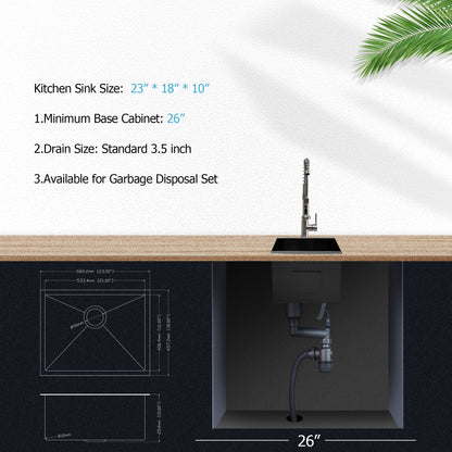 Lordear 23" x 18" Stainless Steel Undermount Gunmetal Black Single Bowl Bar Sink  from Lordear