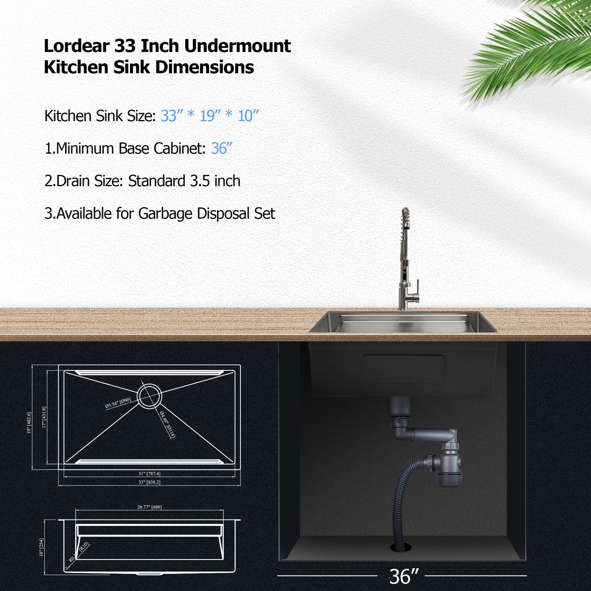 Lordear 33" Stainless Steel Undermount Single Bowl Workstation Kitchen Sink  from Lordear