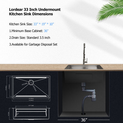 Lordear 33" Stainless Steel Undermount Single Bowl Workstation Kitchen Sink  from Lordear