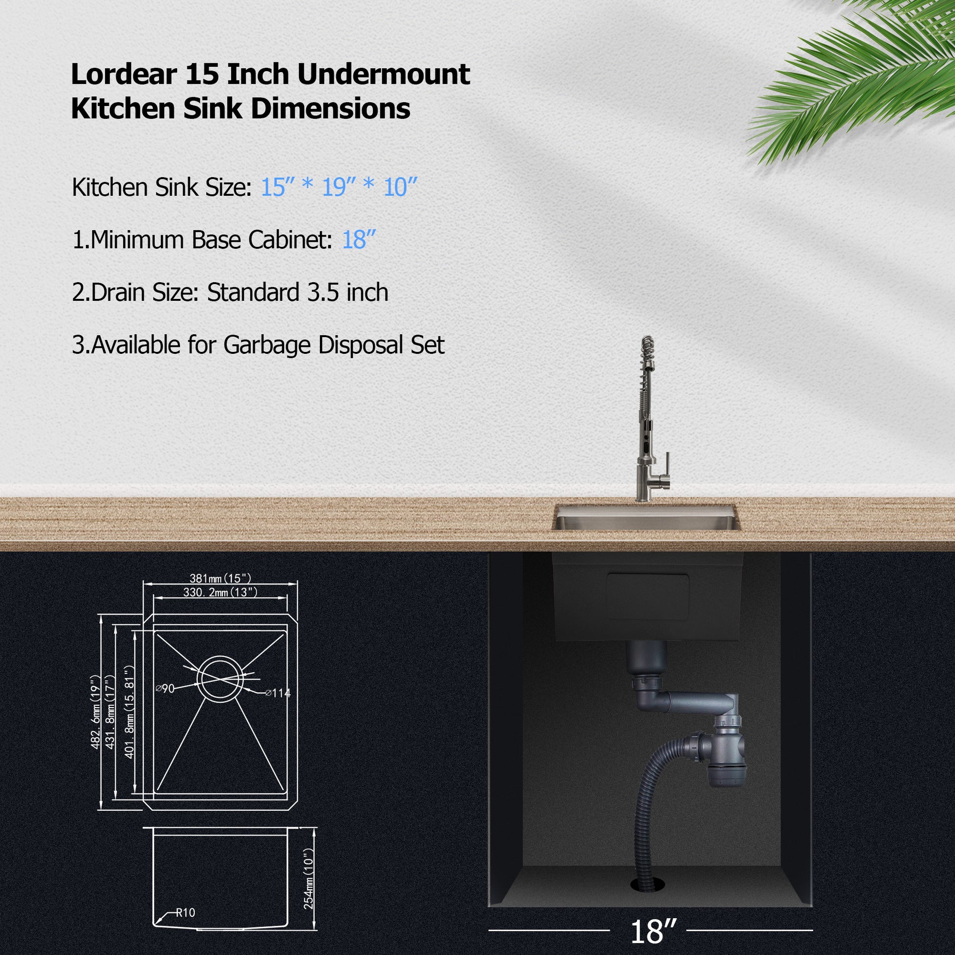 Lordear 15" Stainless Steel Undermount Single Bowl Workstation Bar Sink  from Lordear