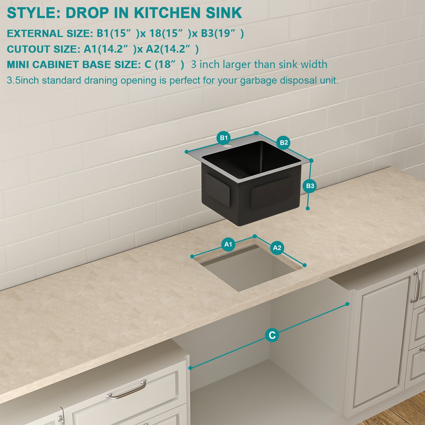Lordear 15" x 15" Stainless Steel Drop In Single Bowl Prep RV Bar Sink  from Lordear
