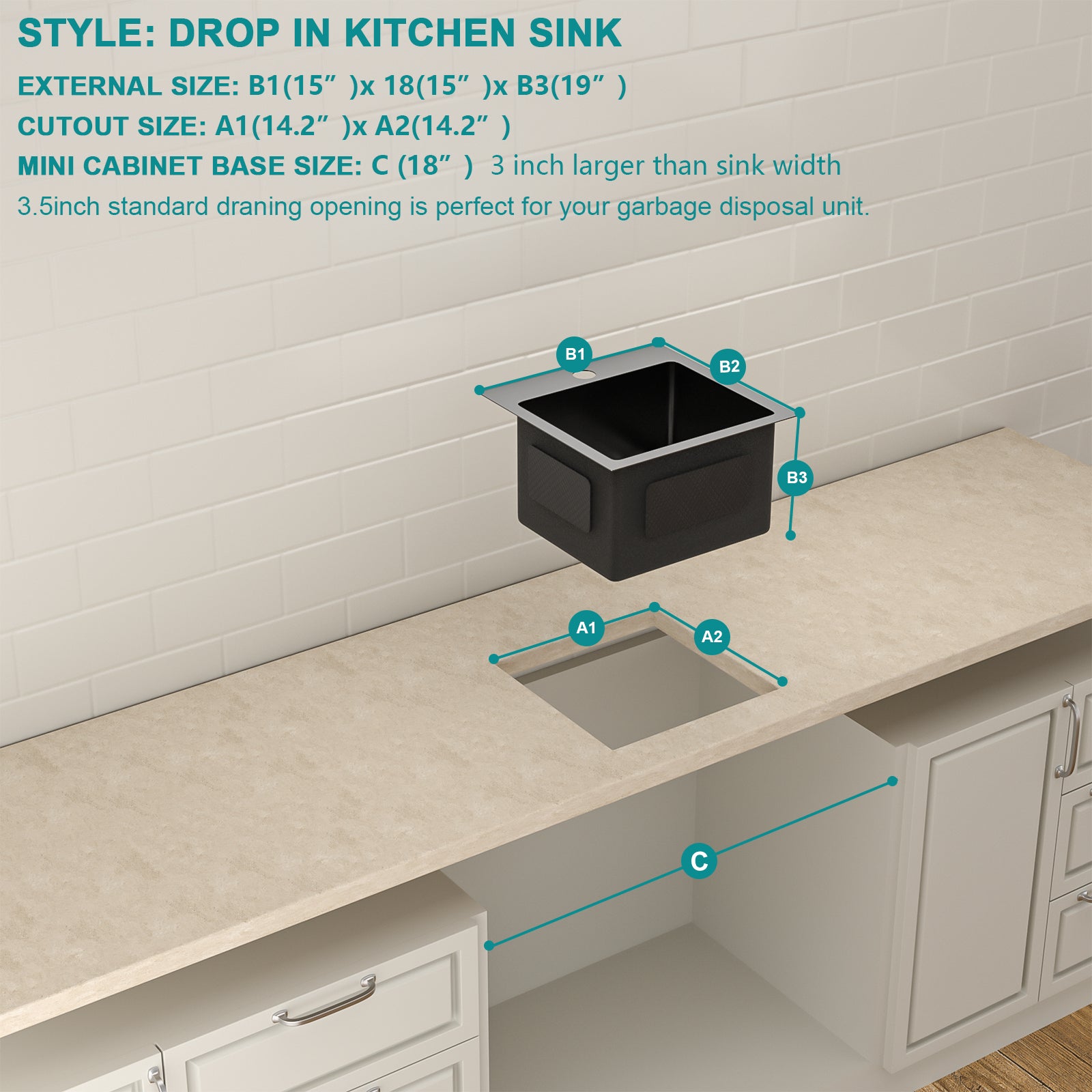 Lordear 15" x 15" Stainless Steel Drop In Single Bowl Prep RV Bar Sink  from Lordear