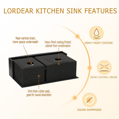 Lordear 33" Stainless Steel Double Bowl Gunmetal Black Apron Front Farmhouse Kitchen Sink  from Lordear