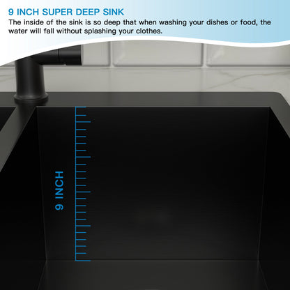 Lordear 33" x 22" Stainless Steel Black 60/40 Double Bowl Drop-In Kitchen Sink  from Lordear