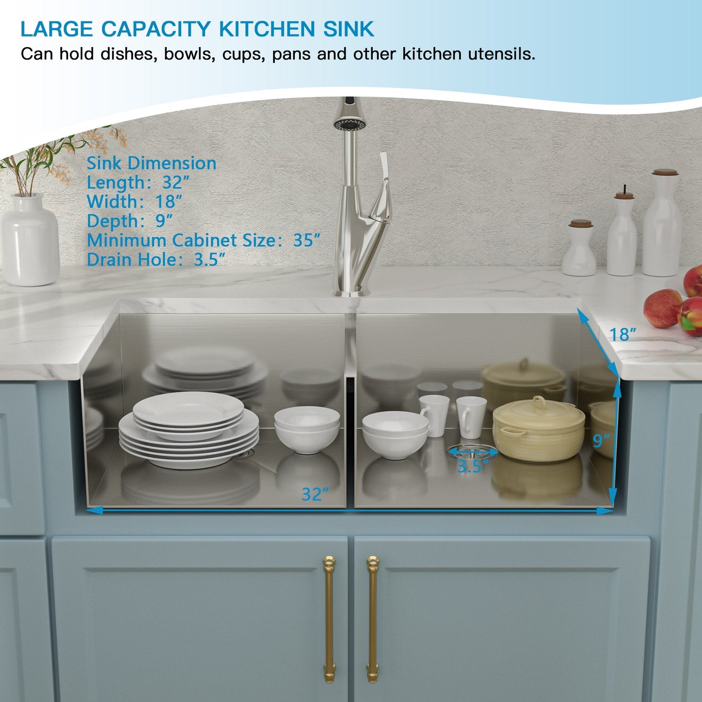 Lordear 32" Stainless Steel Undermount 50/50 Double Bowl Kitchen Sink  from Lordear