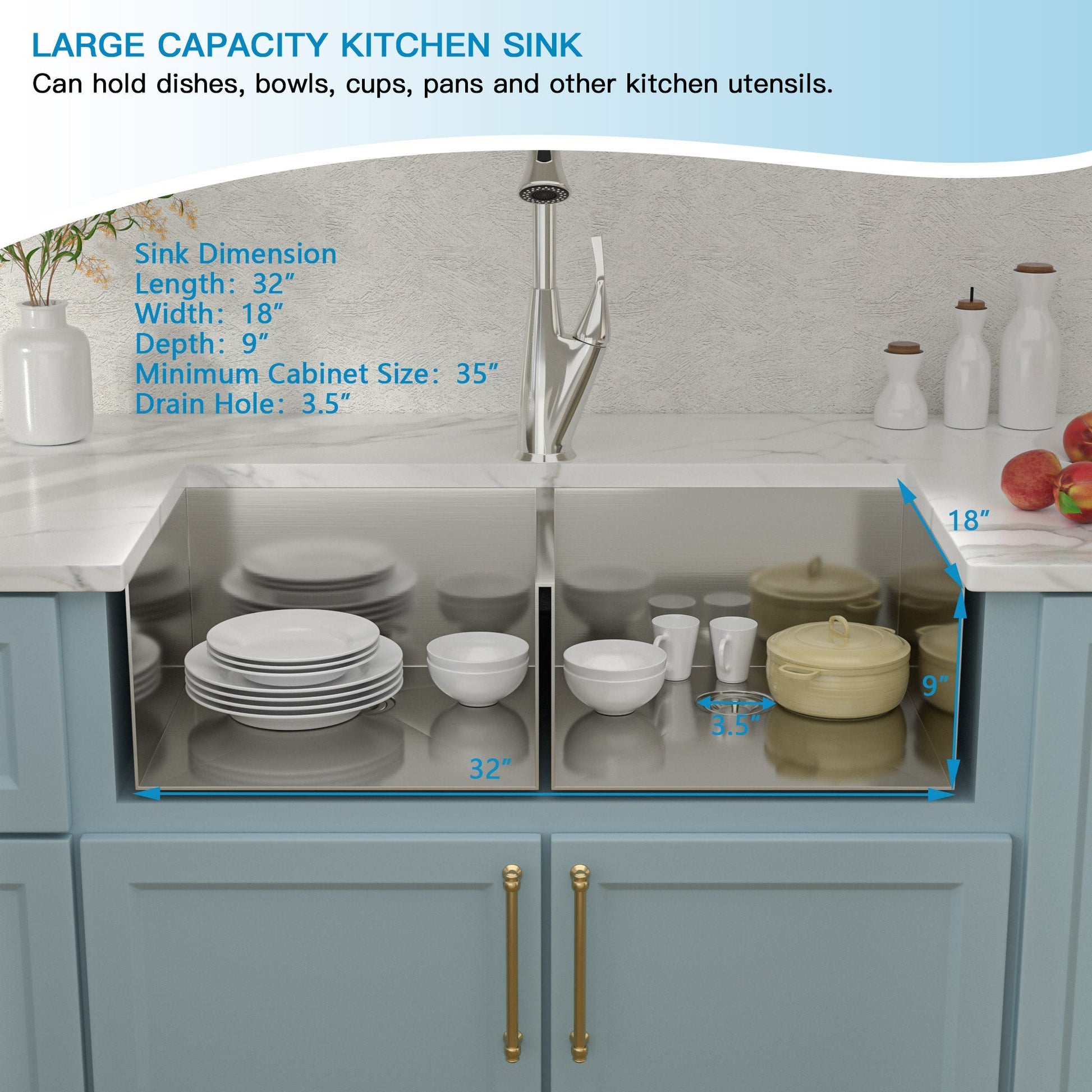 Lordear 32" Stainless Steel Undermount 50/50 Double Bowl Kitchen Sink  from Lordear