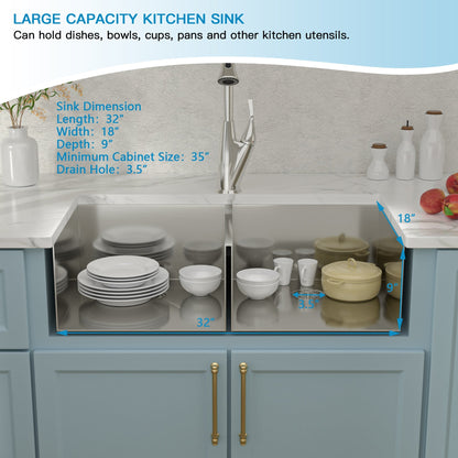 Lordear 32" Stainless Steel Undermount 50/50 Double Bowl Kitchen Sink  from Lordear