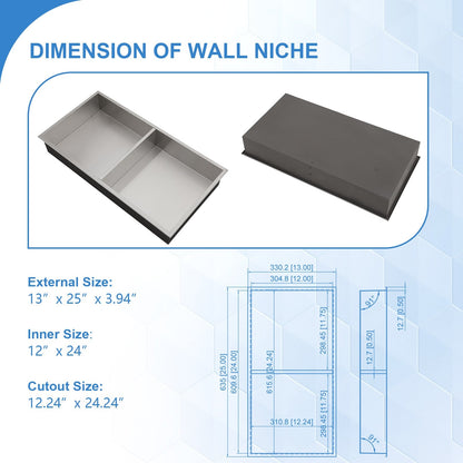 Lordear 12" W x 24" H Stainless Steel Built-in Double Shelf Bathroom Niche  from Lordear