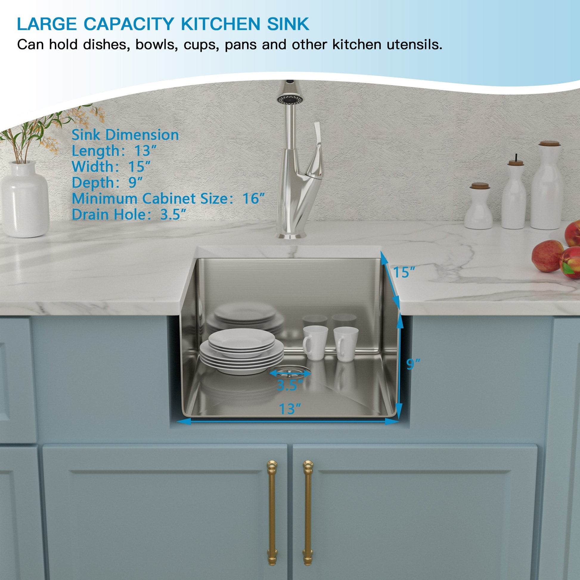 Lordear 13" Stainless Steel Undermount Single Bowl Bar Sink  from Lordear