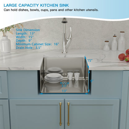 Lordear 13" Stainless Steel Undermount Single Bowl Bar Sink  from Lordear