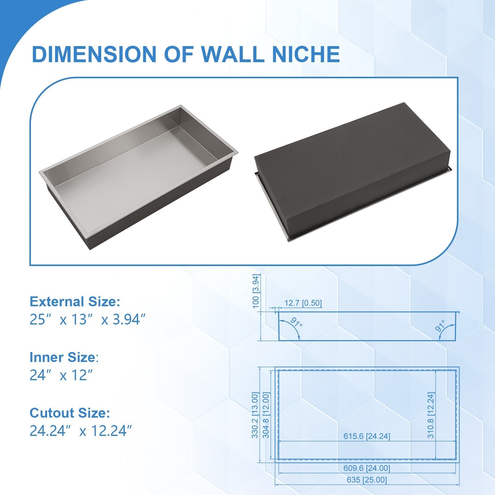 Lordear 24" x 12" Rectangle Double Shower Niche Stainless Steel/Matte Black No Tile Needed Recessed Wall Niche Insert for Bathroom Storage  from Lordear