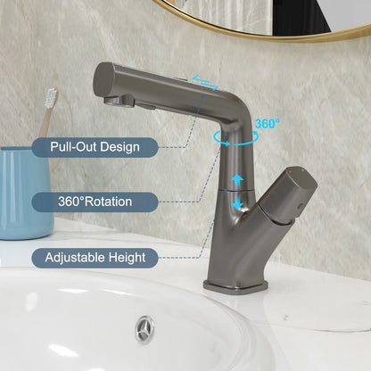 Bathroom Faucet with Pull Down Sprayer Stainless Steel Bathroom Pull Out Faucet with 3 Modes 360¡ã Rotating to Switch Mode-Gunmetal Black  from Lordear