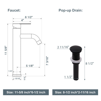 Lordear Tempered Glass Rectangular Matte Black Vessel Bathroom Sink with Faucet and Drain  from Lordear