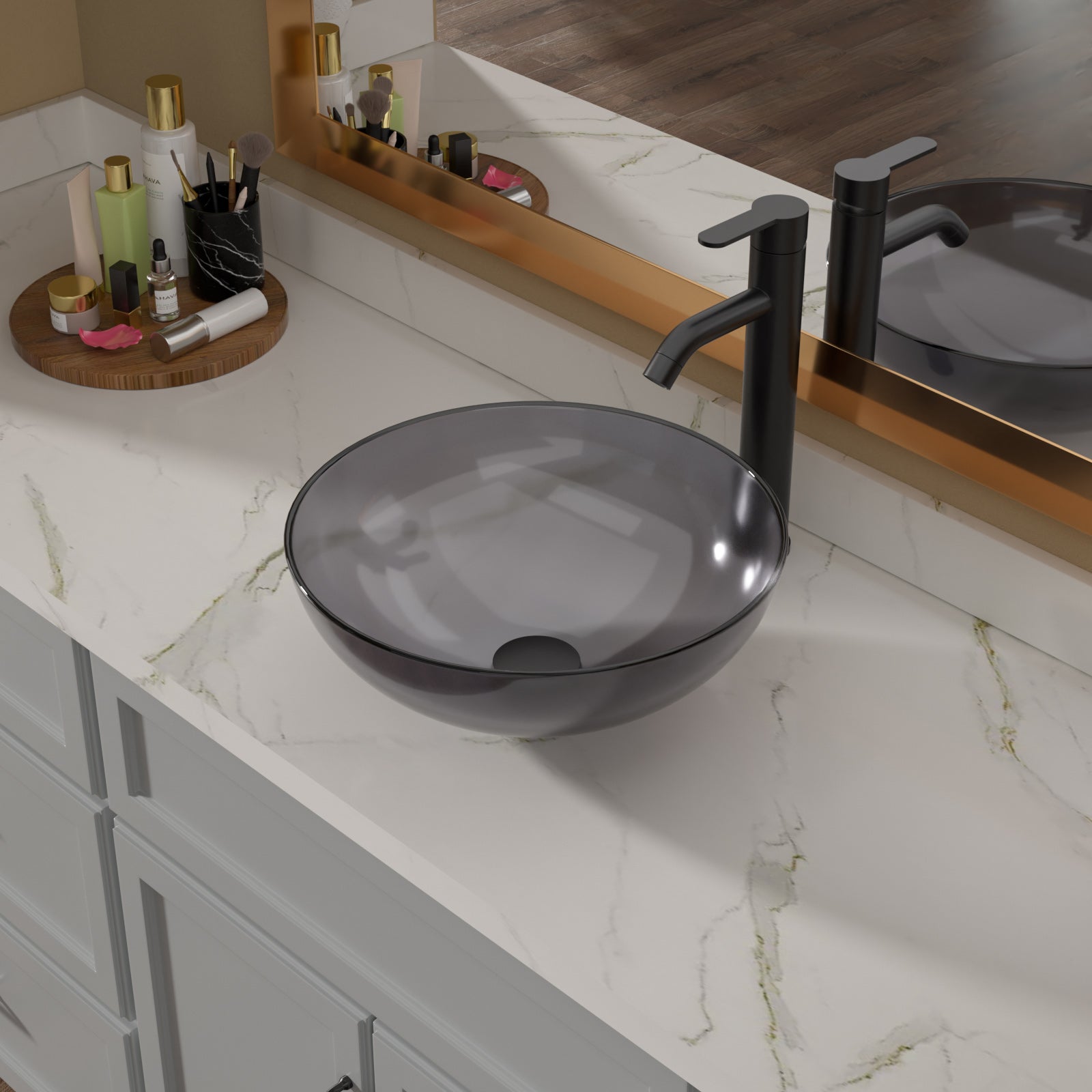 Lordear 16" x 16" Tempered Glass Vessel Bathroom Sink with Pop up Drain  from Lordear