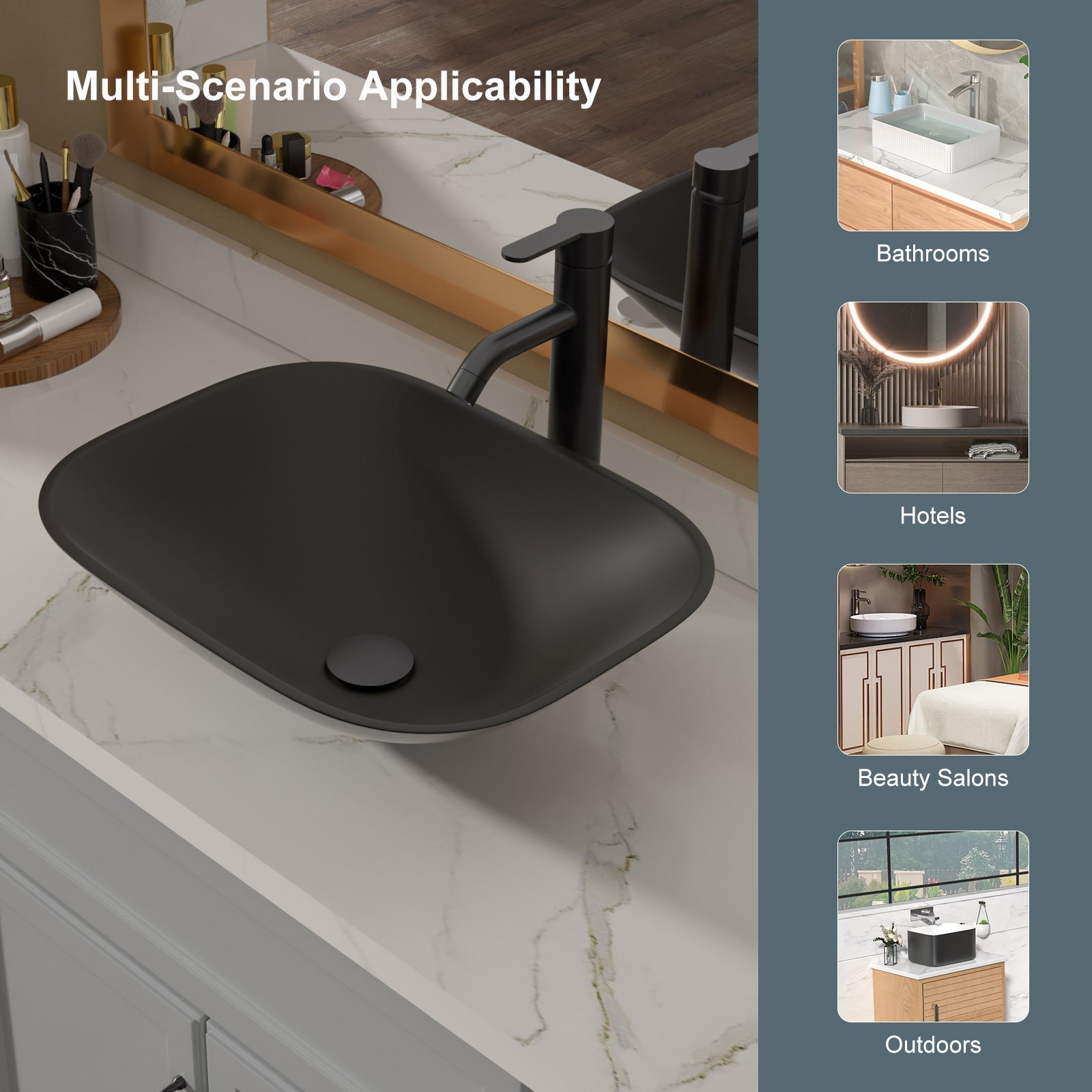 Lordear Tempered Glass Rectangular Matte Black Vessel Bathroom Sink with Faucet and Drain  from Lordear