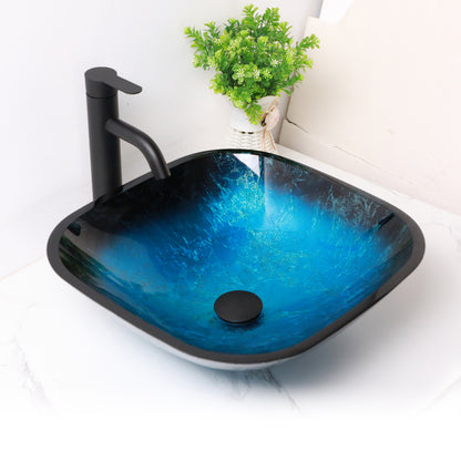 Lordear 16" L x 16" W Tempered Glass Blue Vessel Bathroom Sink with Pop-up Drain  from Lordear