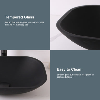 Lordear Tempered Glass Rectangular Matte Black Vessel Bathroom Sink with Faucet and Drain  from Lordear