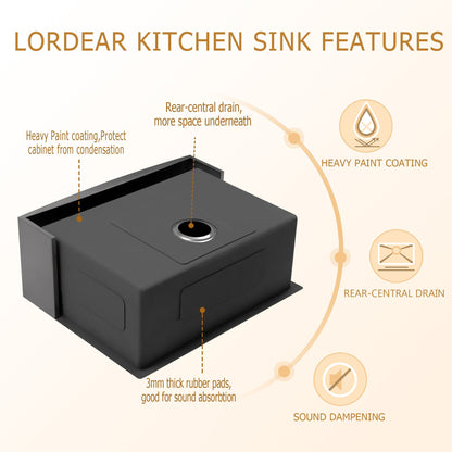 Lordear 24" x 21" Stainless Steel Gunmetal Black Apron Front Farmhouse Kitchen Sink  from Lordear