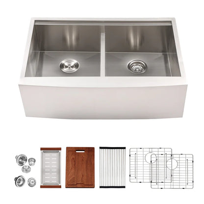 Lordear 33" x 22" Stainless Steel Apron Front Double Bowl Workstation Kitchen Sink  from Lordear