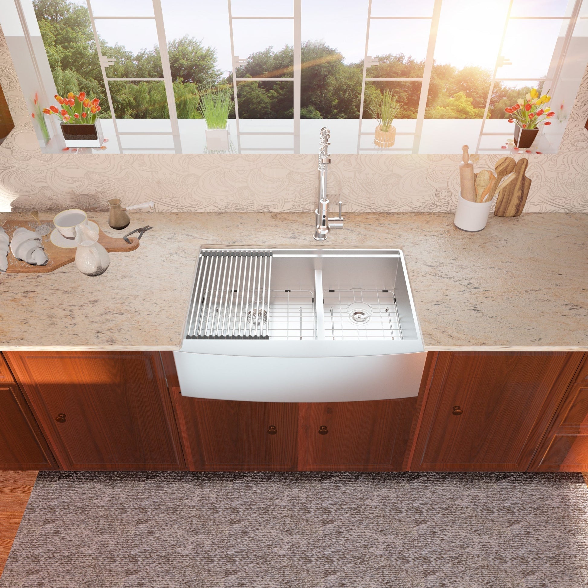 Lordear 33" x 22" Stainless Steel Apron Front Double Bowl Workstation Kitchen Sink  from Lordear