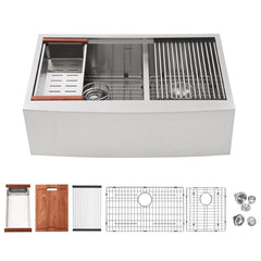 Lordear 33'' x 22'' Stainless Steel Apron Front Double Bowl Workstation Kitchen Sink  from Lordear