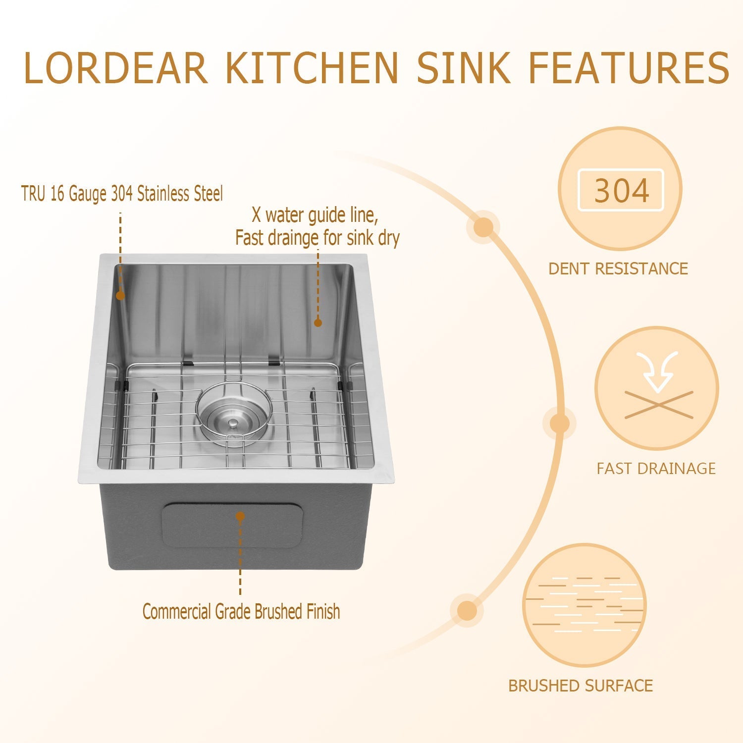 Lordear 17" x 19" Stainless Steel Undermount Prep RV Single Bowl Bar Sink  from Lordear