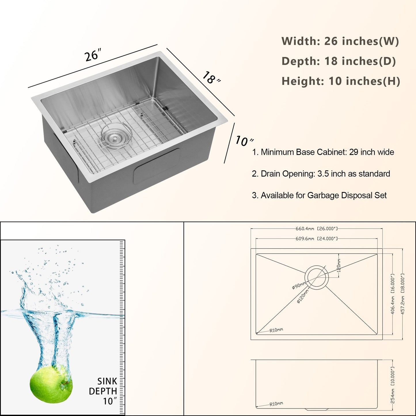 Lordear Stainless Steel Undermount Single Bowl Kitchen Sink  from Lordear
