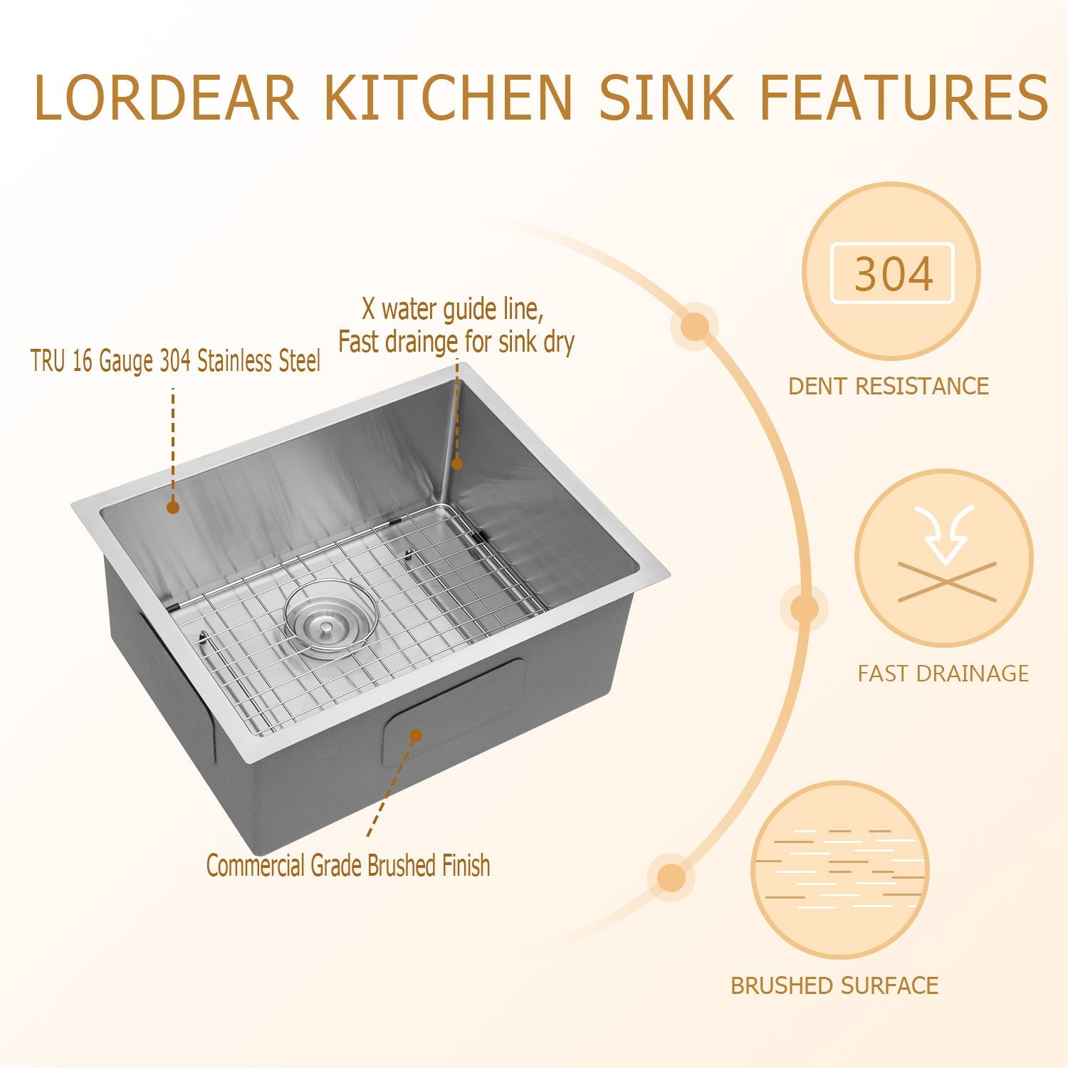 Lordear Stainless Steel Undermount Single Bowl Kitchen Sink  from Lordear