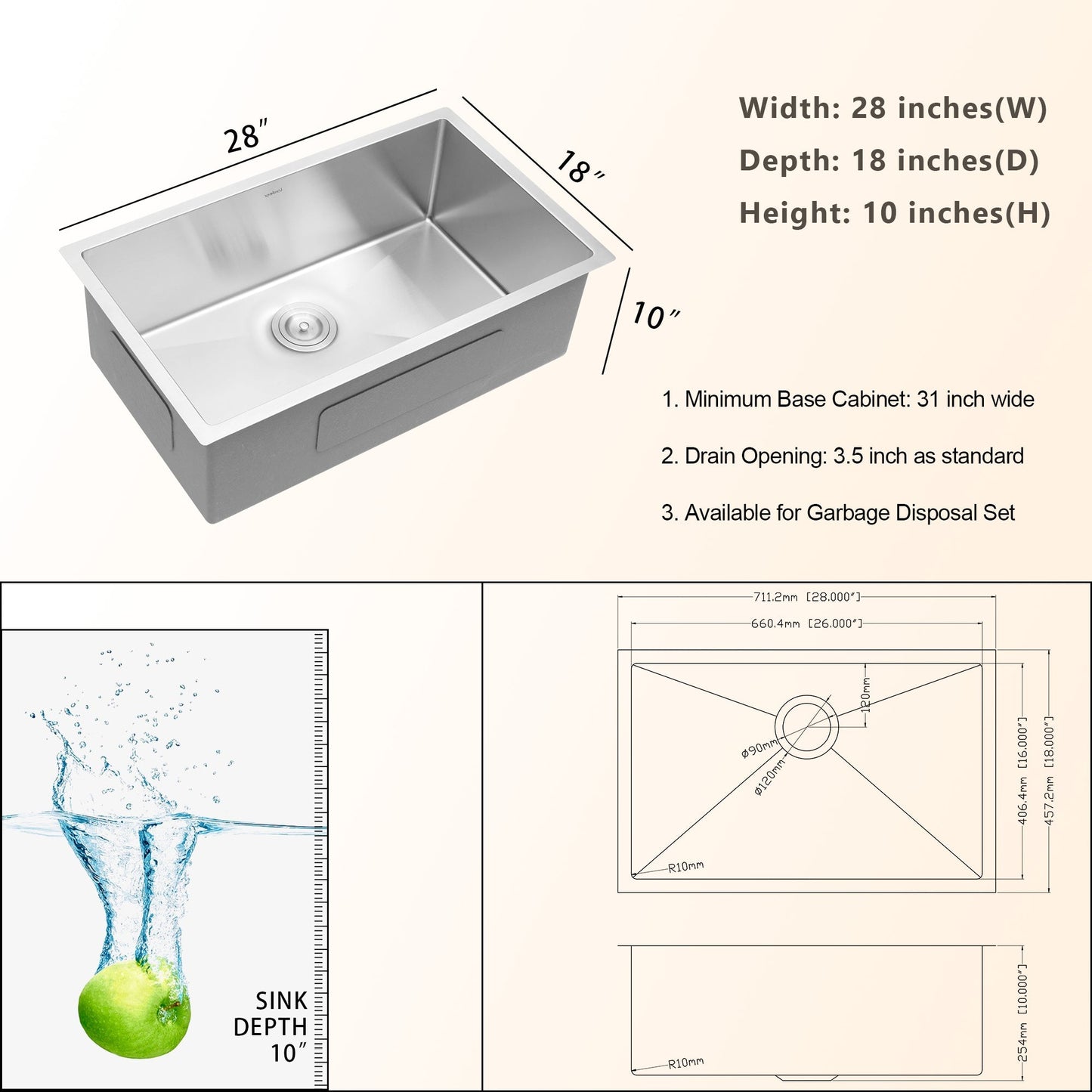 Lordear Stainless Steel Undermount Single Bowl Kitchen Sink  from Lordear