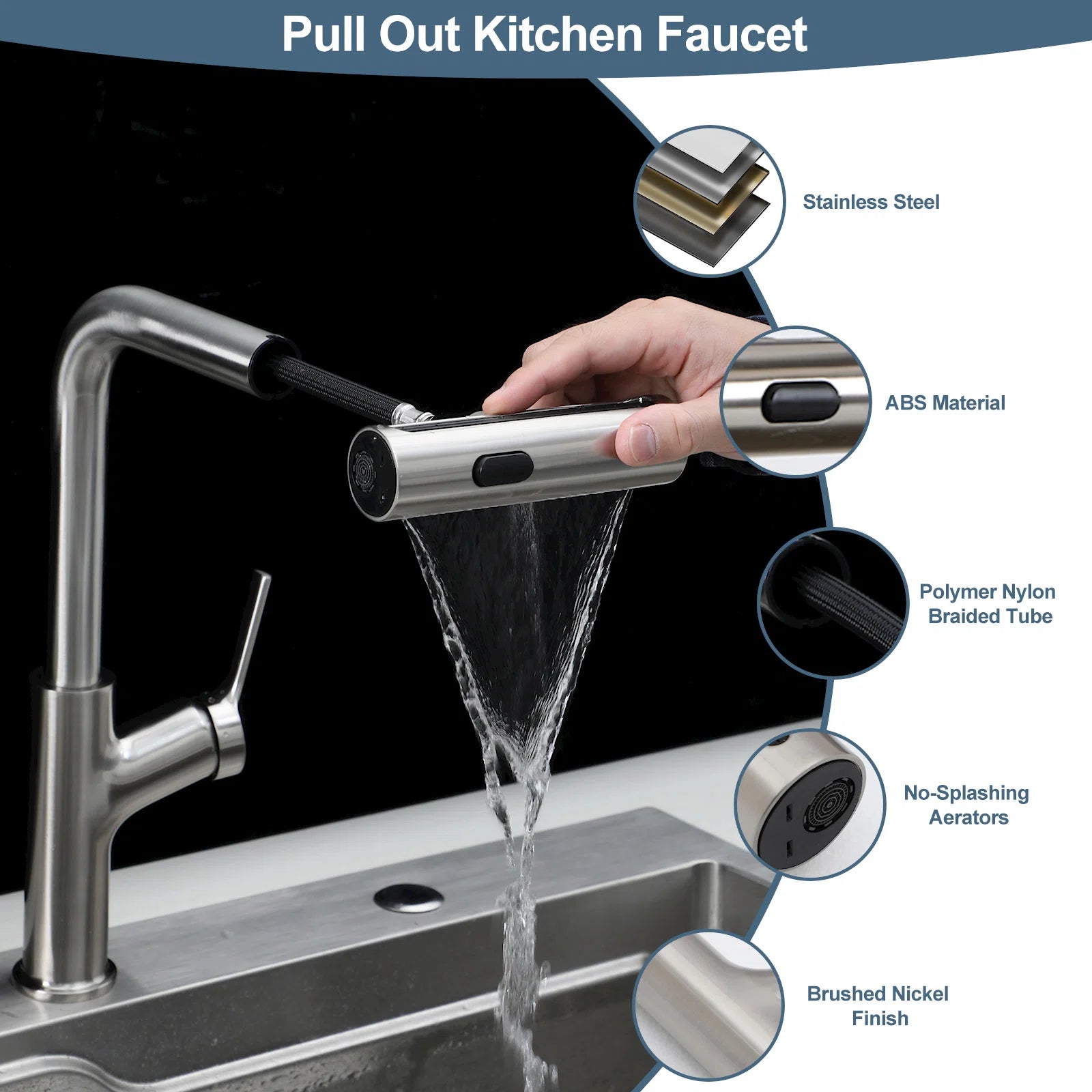 Lordear Stainless Steel Four-Function Pull-Down Sprayer Kitchen Faucet  from Lordear