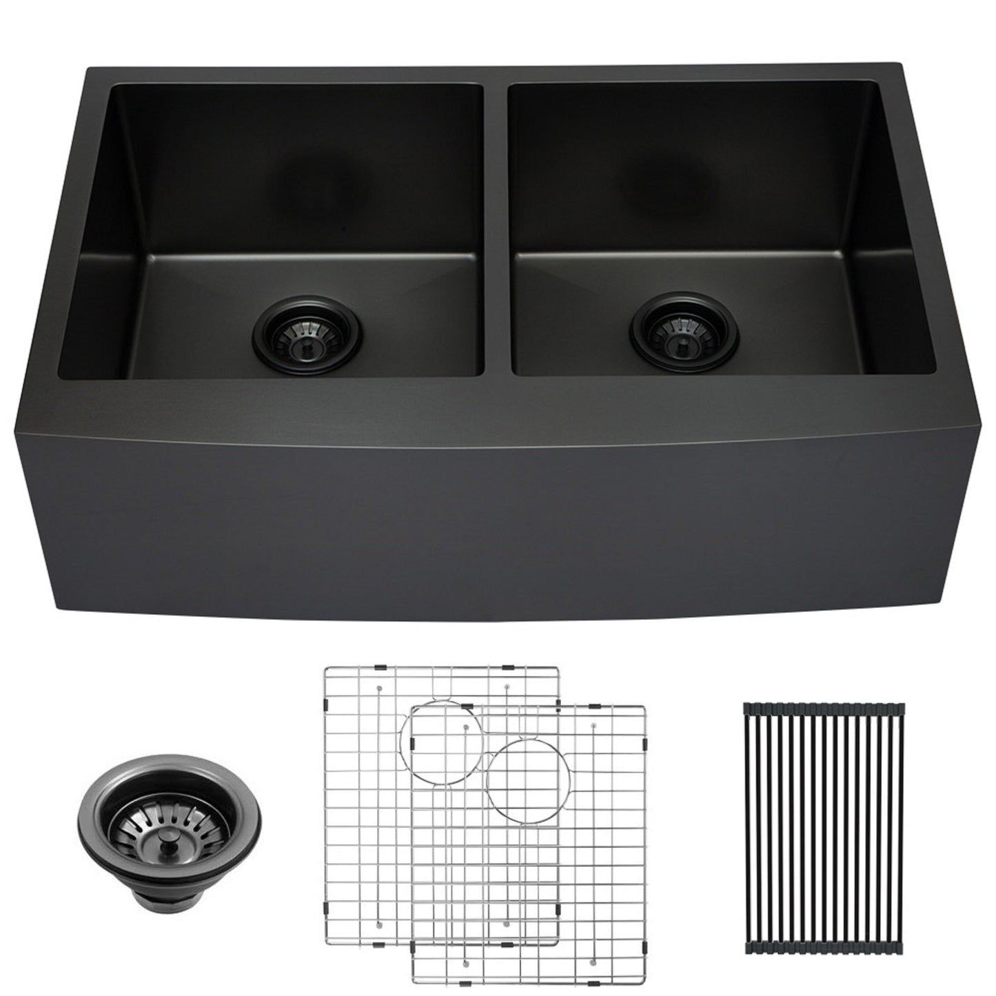 Lordear 36" ‎Stainless Steel Gunmetal Black Apron Front Double Bowl Farmhouse Kitchen Sink  from Lordear