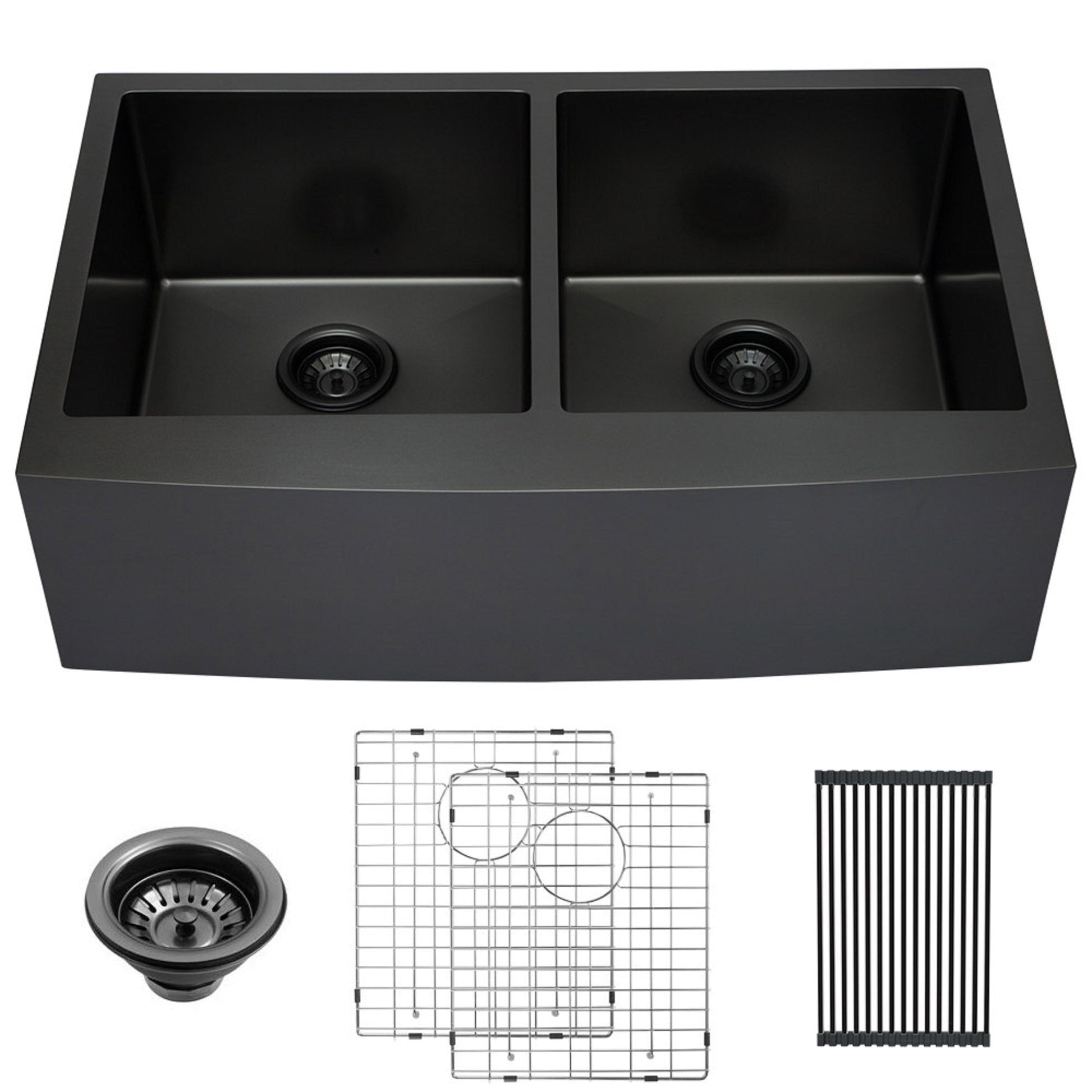 Lordear 36" ‎Stainless Steel Gunmetal Black Apron Front Double Bowl Farmhouse Kitchen Sink  from Lordear
