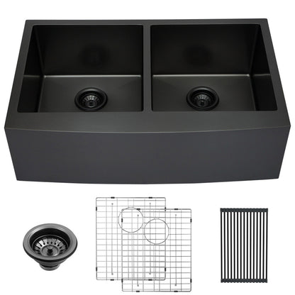 Lordear 36" ‎Stainless Steel Gunmetal Black Apron Front Double Bowl Farmhouse Kitchen Sink  from Lordear