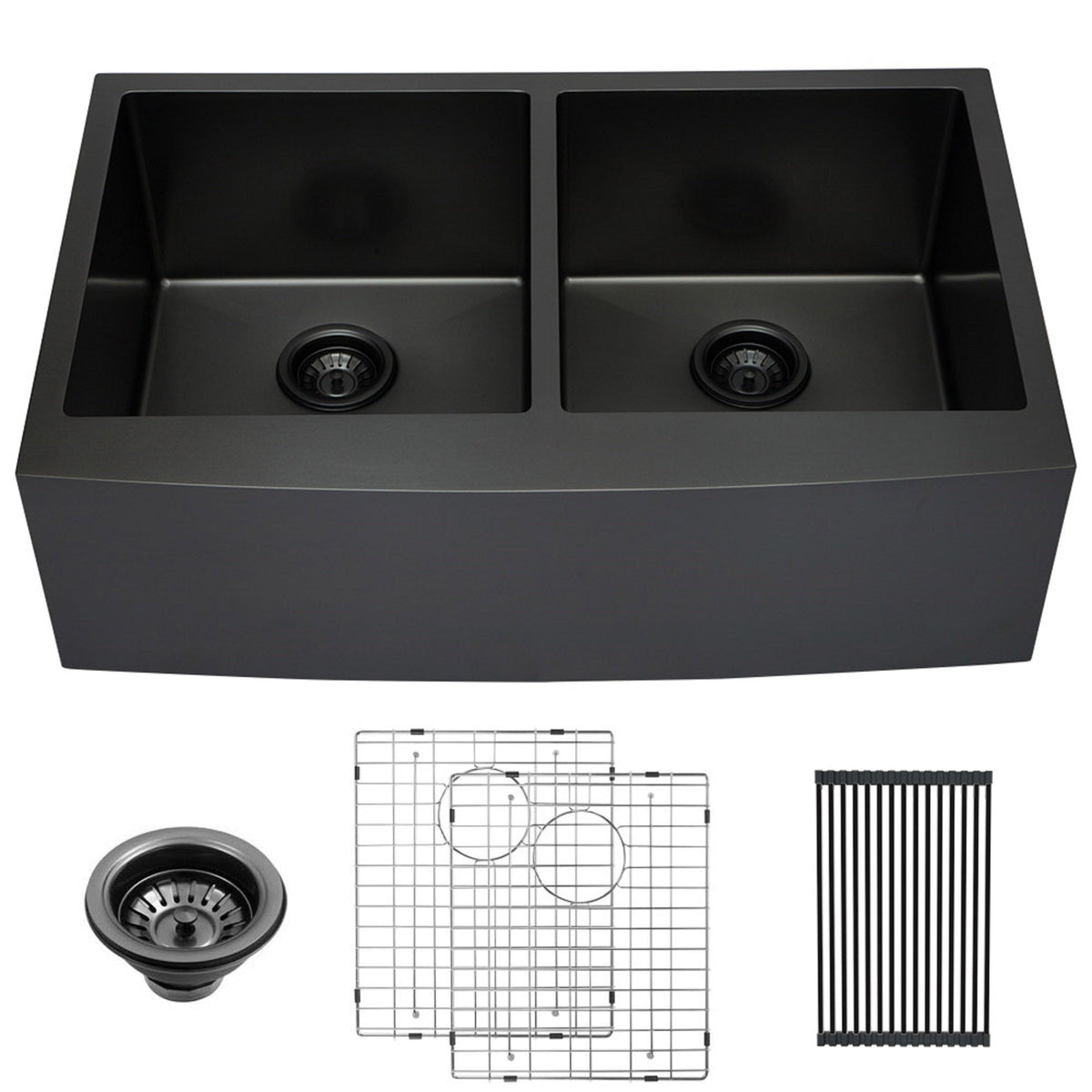 Lordear 36'' ‎Stainless Steel Gunmetal Black Apron Front Double Bowl Farmhouse Kitchen Sink  from Lordear