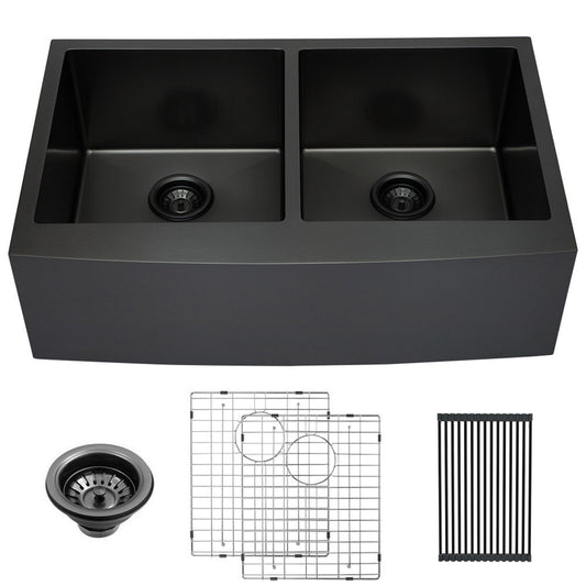 Lordear 36'' ‎Stainless Steel Gunmetal Black Apron Front Double Bowl Farmhouse Kitchen Sink  from Lordear 2000
