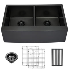 Lordear 36'' ‎Stainless Steel Gunmetal Black Apron Front Double Bowl Farmhouse Kitchen Sink  from Lordear