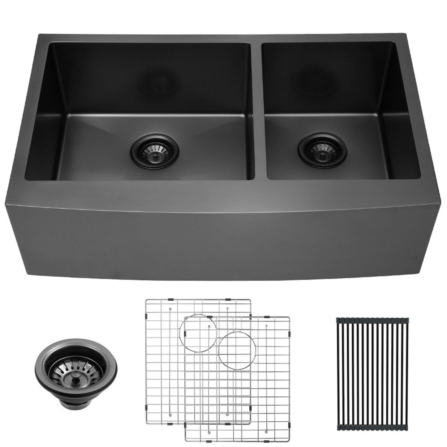 Lordear 33" Stainless Steel Double Bowl Gunmetal Black Apron Front Farmhouse Kitchen Sink  from Lordear