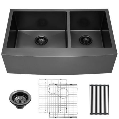 Lordear 33" Stainless Steel Double Bowl Gunmetal Black Apron Front Farmhouse Kitchen Sink  from Lordear