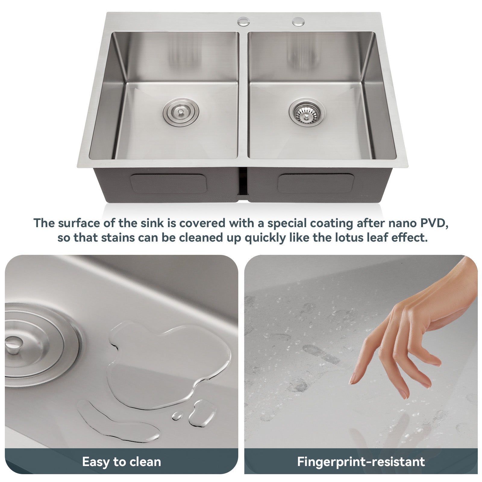 Lordear 33" Stainless Steel Drop-in Double Bowl Kitchen Sink  from Lordear