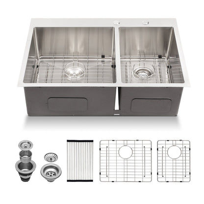 Lordear 33" Stainless Steel Drop-in Double Bowl Kitchen Sink  from Lordear