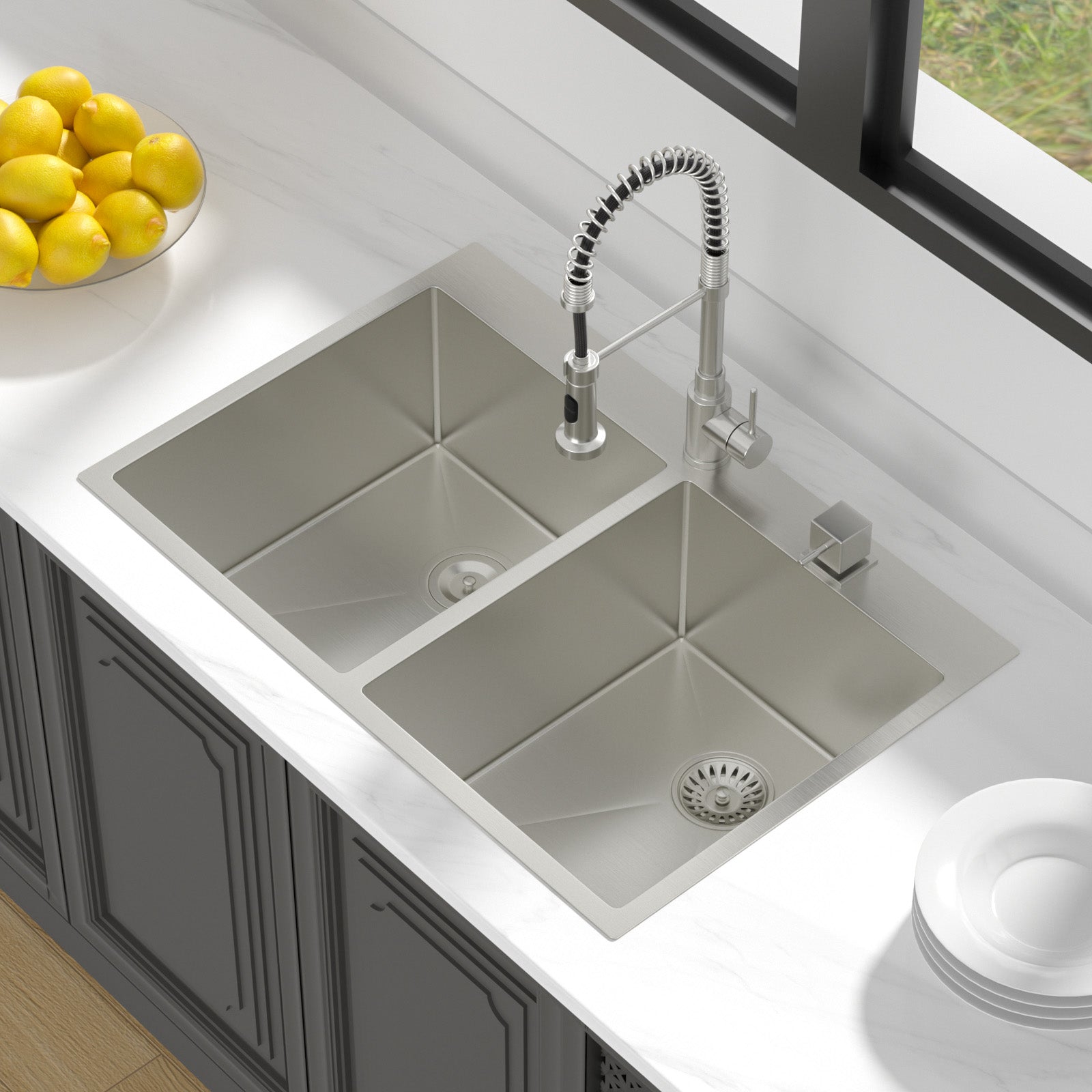 Lordear 33" Stainless Steel Drop-in Double Bowl Kitchen Sink  from Lordear