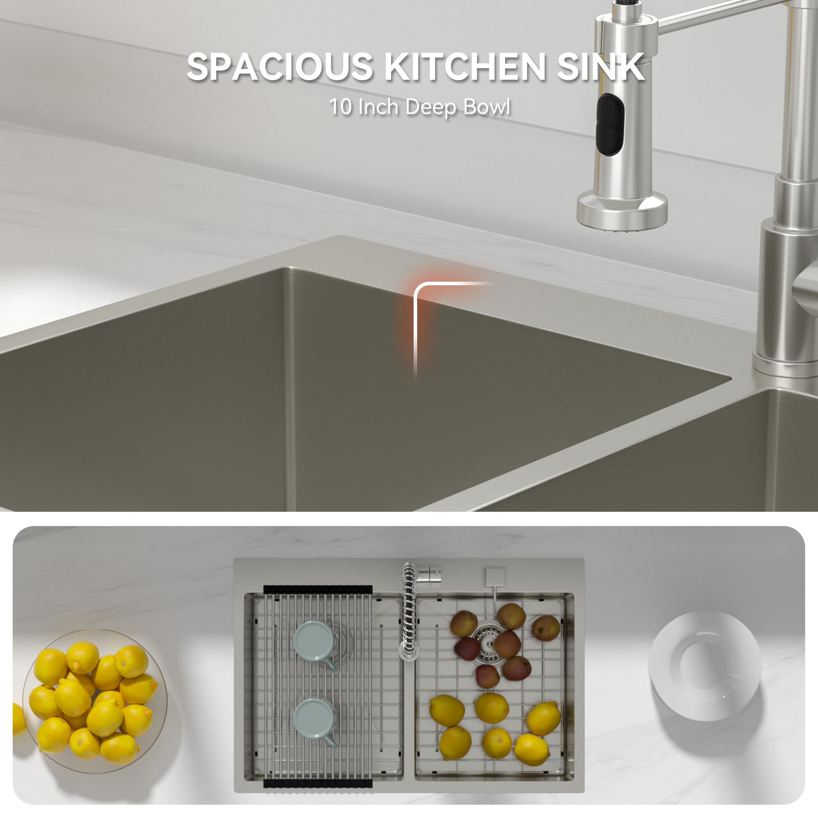 Lordear 33" Stainless Steel Drop-in Double Bowl Kitchen Sink  from Lordear