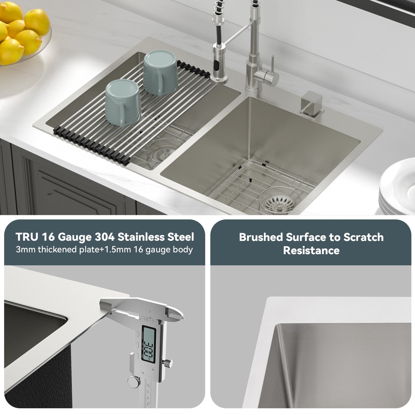 Lordear 33" Stainless Steel Drop-in Double Bowl Kitchen Sink  from Lordear
