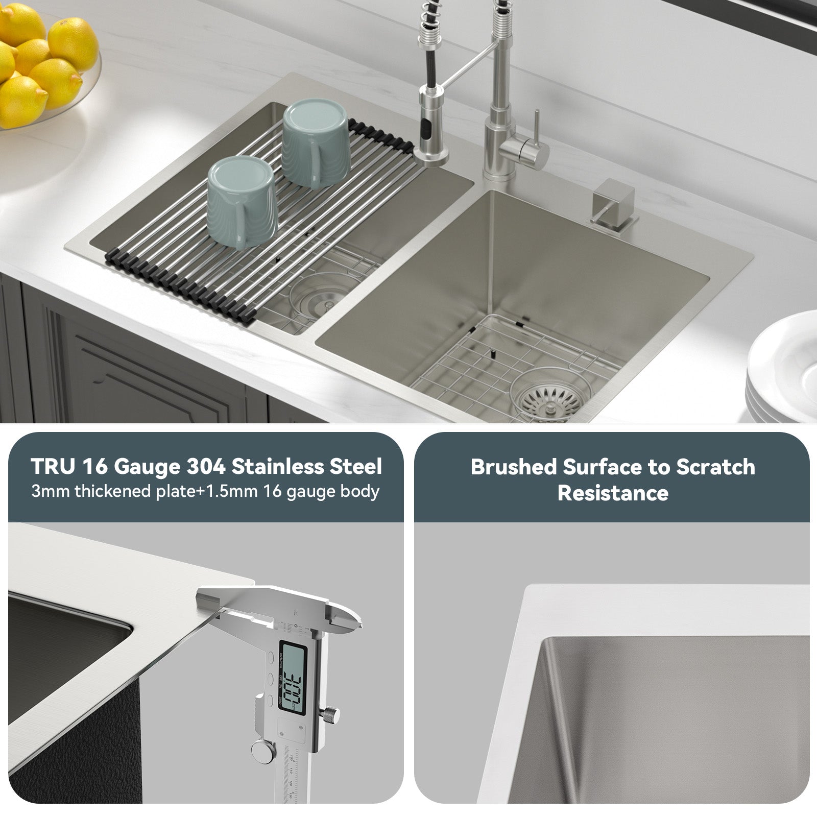 Lordear 33" Stainless Steel Drop-in Double Bowl Kitchen Sink  from Lordear