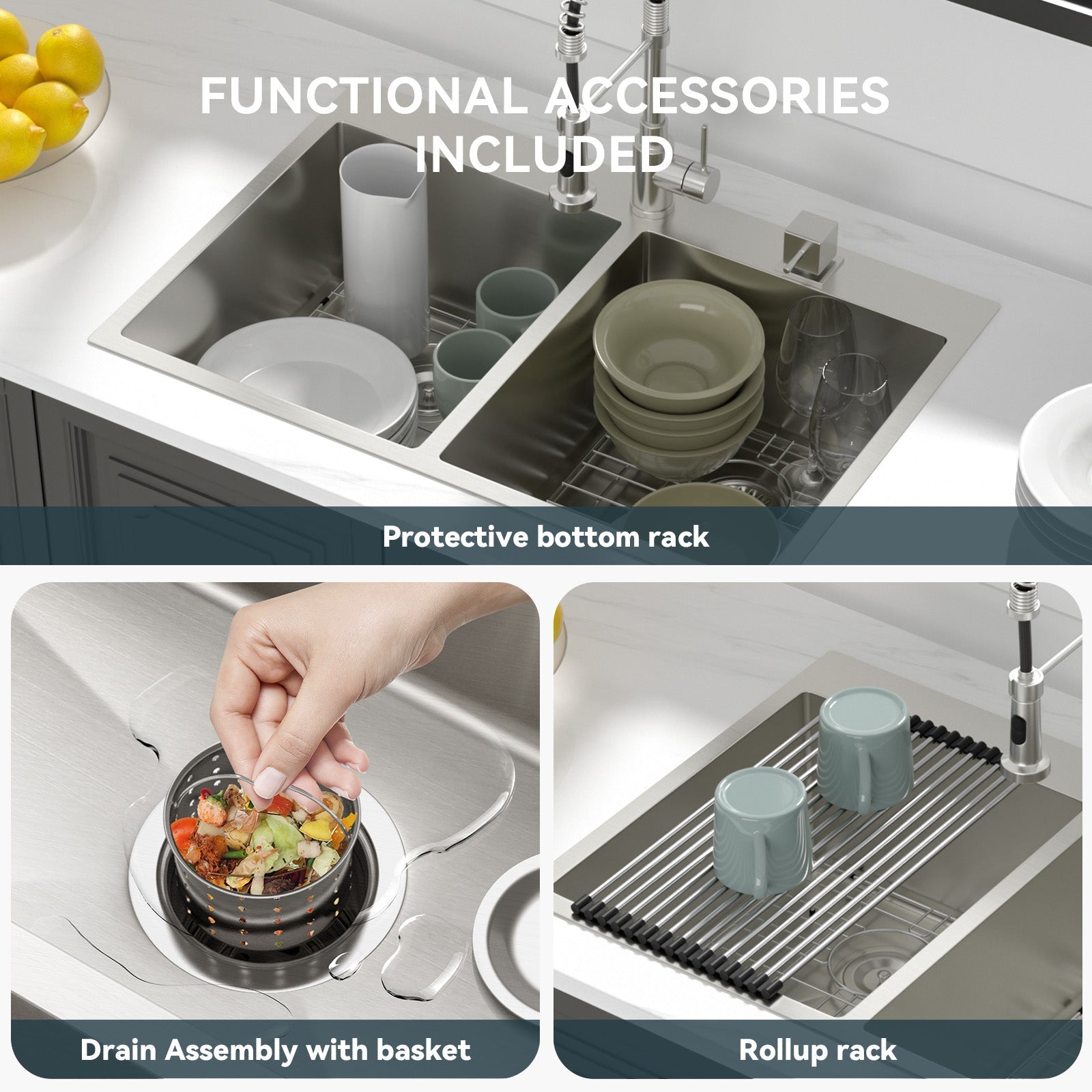Lordear 33" Stainless Steel Drop-in Double Bowl Kitchen Sink  from Lordear