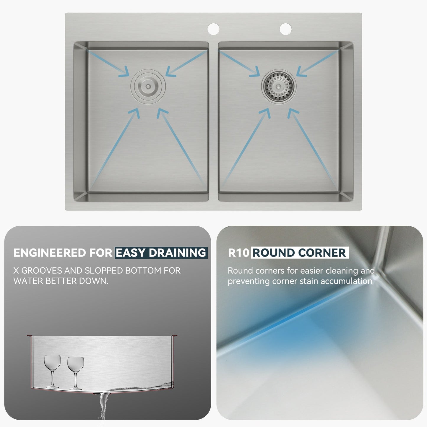Lordear 33" Stainless Steel Drop-in Double Bowl Kitchen Sink  from Lordear